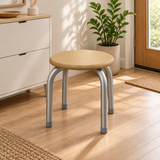 Round Wooden Stool with Silver Metal Legs - 25×30cm
