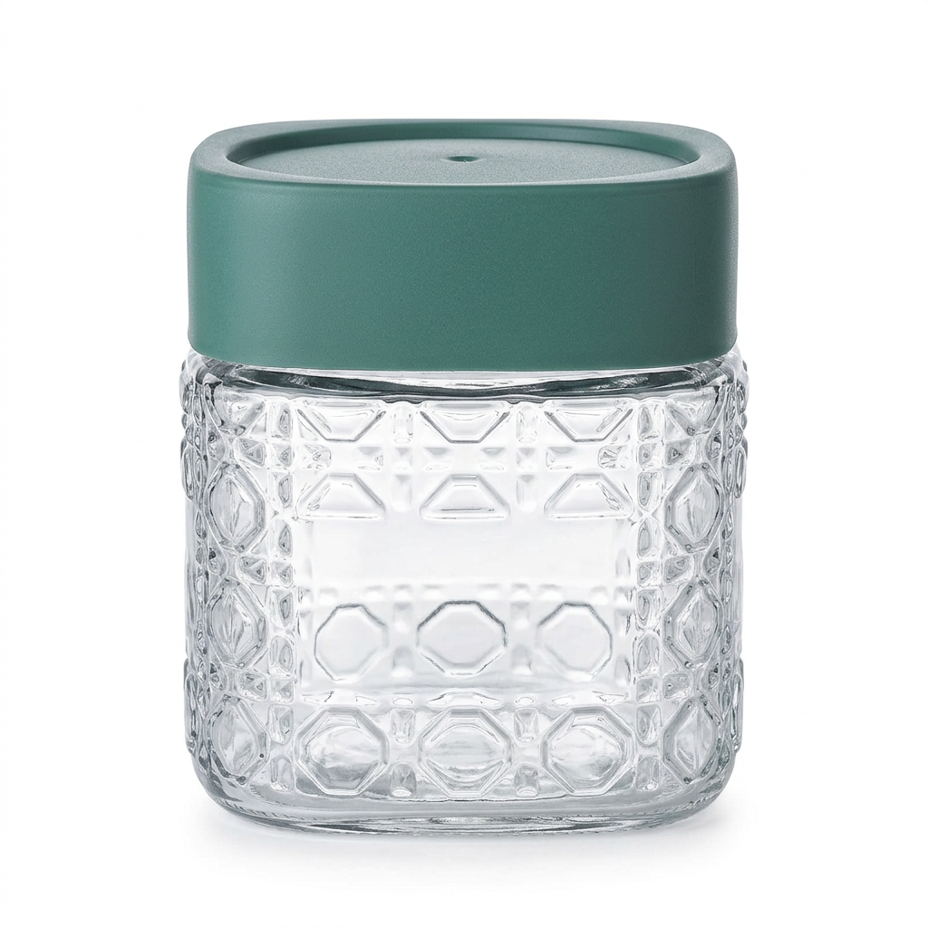 Glass Jar with Plastic Lid Teal Green – 500ml