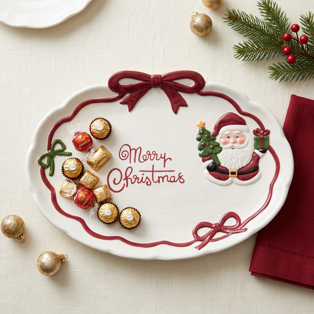 Ceramic Christmas Oval Candy Tray - 33×23cm