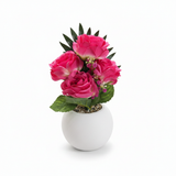 Artificial Rose Flower Plant Pink with White Plastic Pot - 30cm