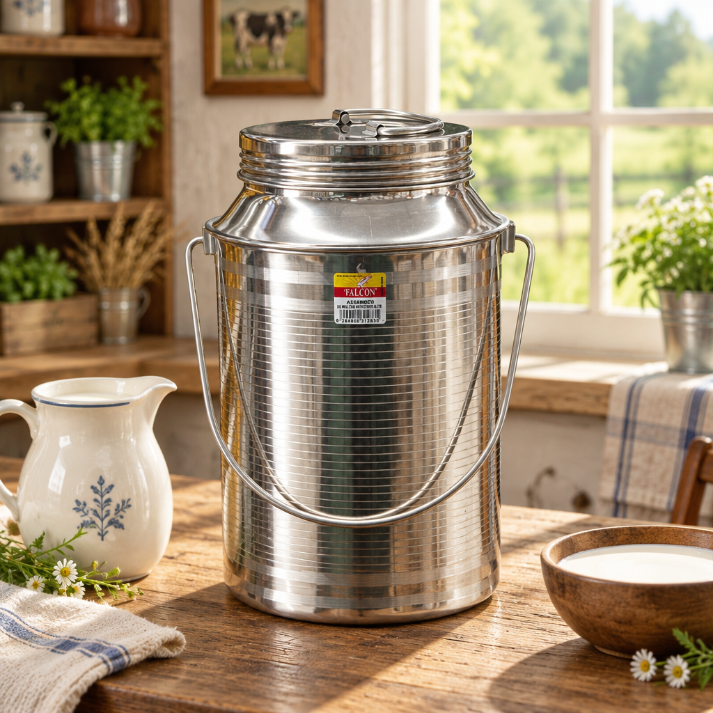 Falcon Stainless Steel Milk Can with Lid & Carry Handle – 8 Litres