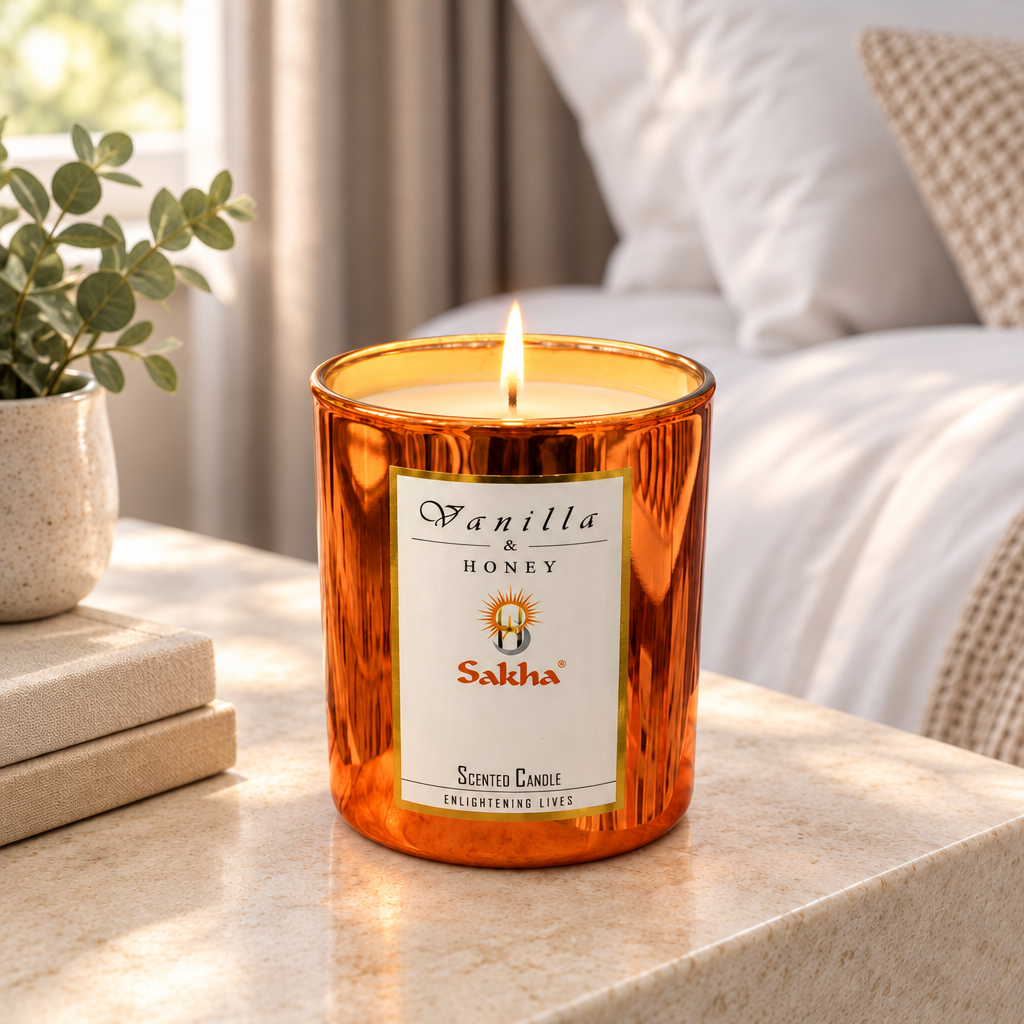 Sakha Vanilla & Honey Scented Candle in Glass Jar – 10×9cm