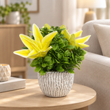 Artificial Lily-Style Flower Plant Ceramic Pot Yellow – 23cm