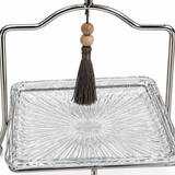 Glass Tray with Silver-Tone Metal Stand - 18×23cm