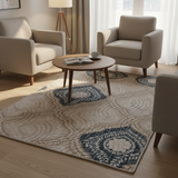 Carpet Cream & Navy Blue Ornamental Pattern