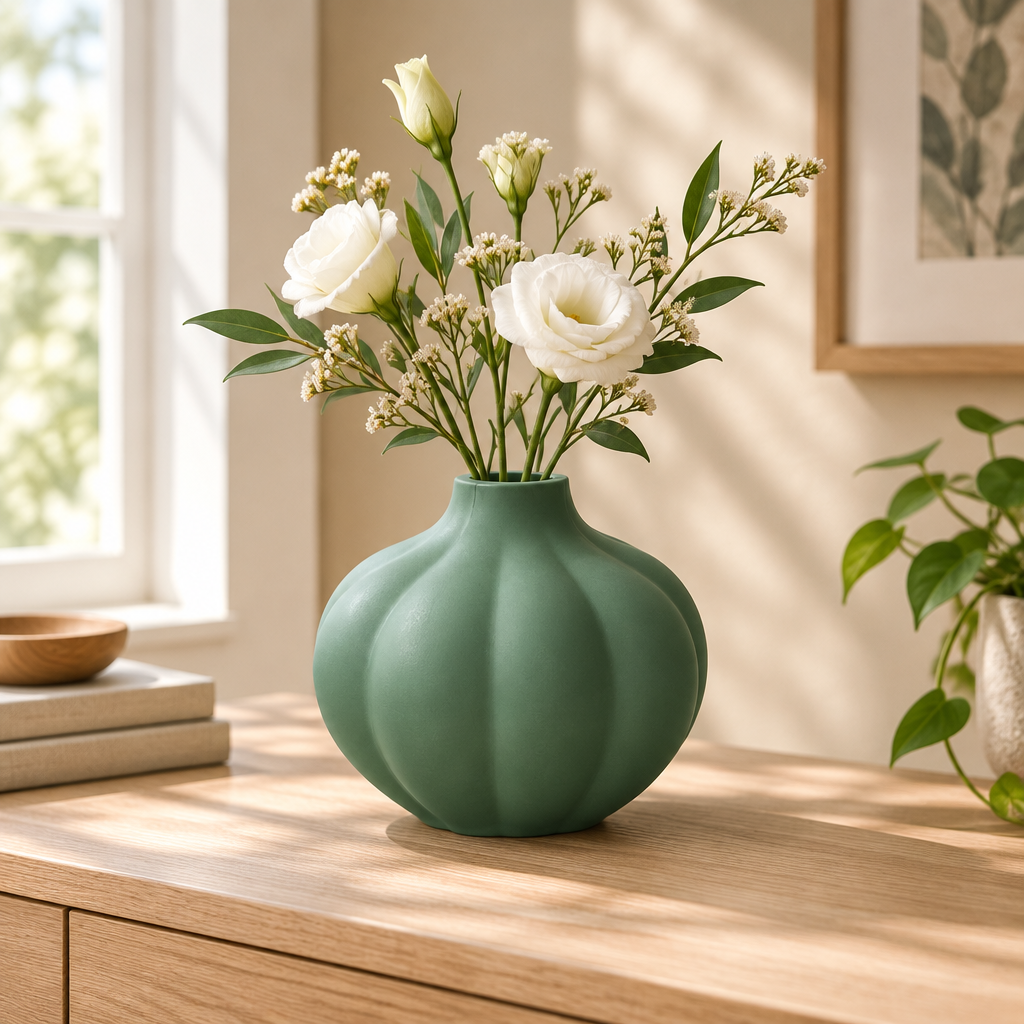Ribbed Design Glass Vase Green - 10cm