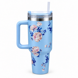 Stainless Steel Water Bottle with Straw & Handle Light Blue - 1 Litre