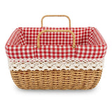 Square Woven Storage Basket with Gingham Lining & Handles