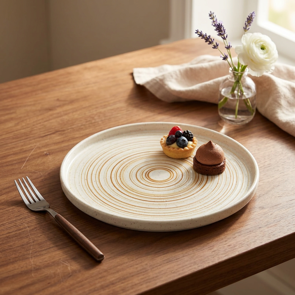 Ceramic Plate Cream & Beige - 20.5cm