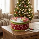 Metal Round Christmas Candy Box Red & Green - 20cm