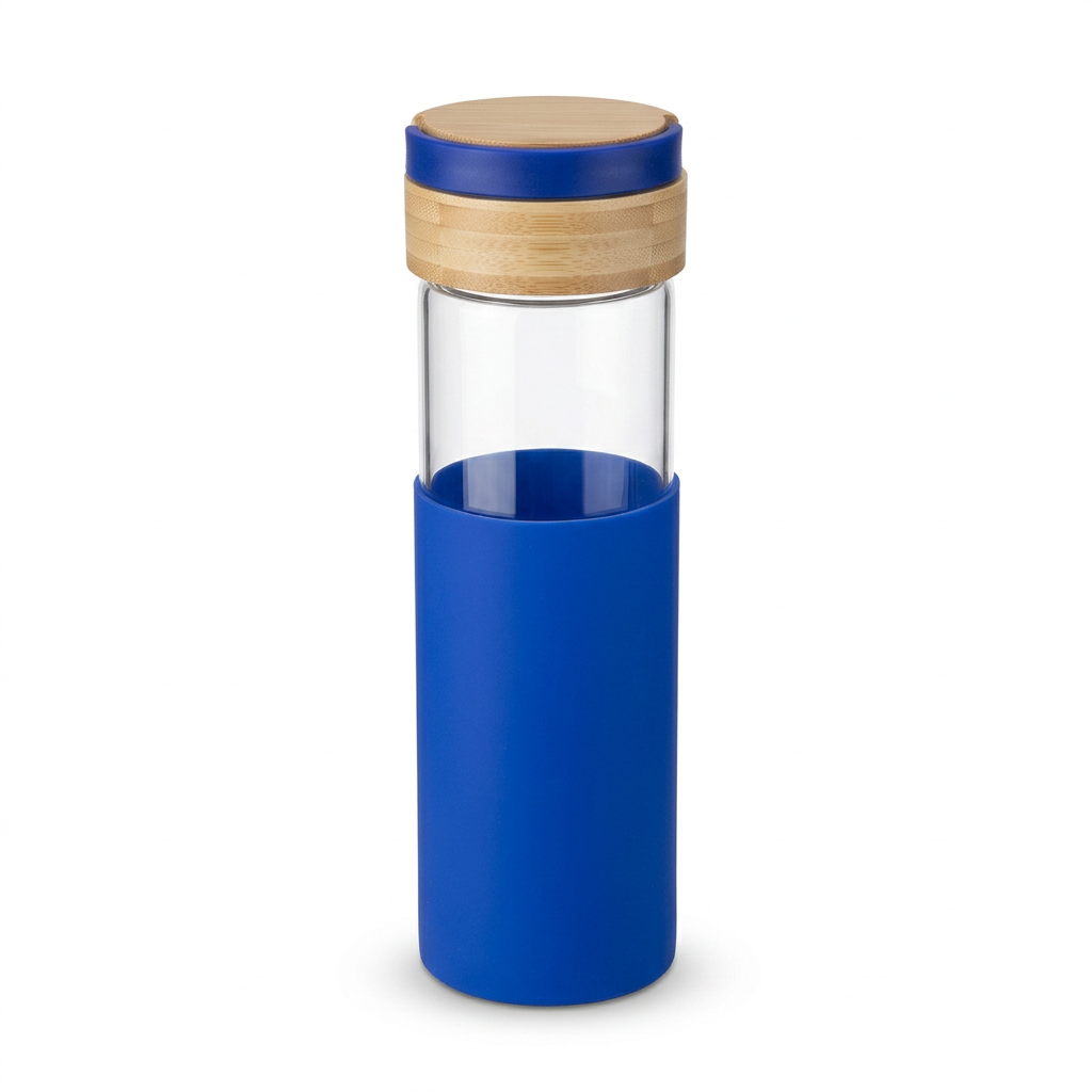 Glass Water Bottle with Silicone Cover Blue - 1 Litre