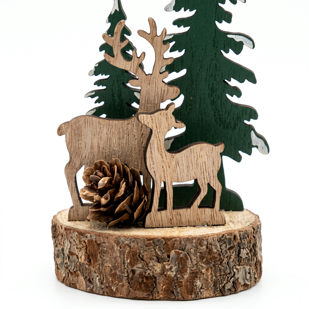 Wooden Christmas Deer & Tree Tabletop Decoration - 12cm