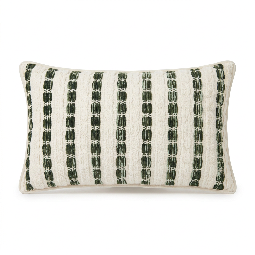 Rectangular Striped Cushion Cream & Dark Green – 25×50cm