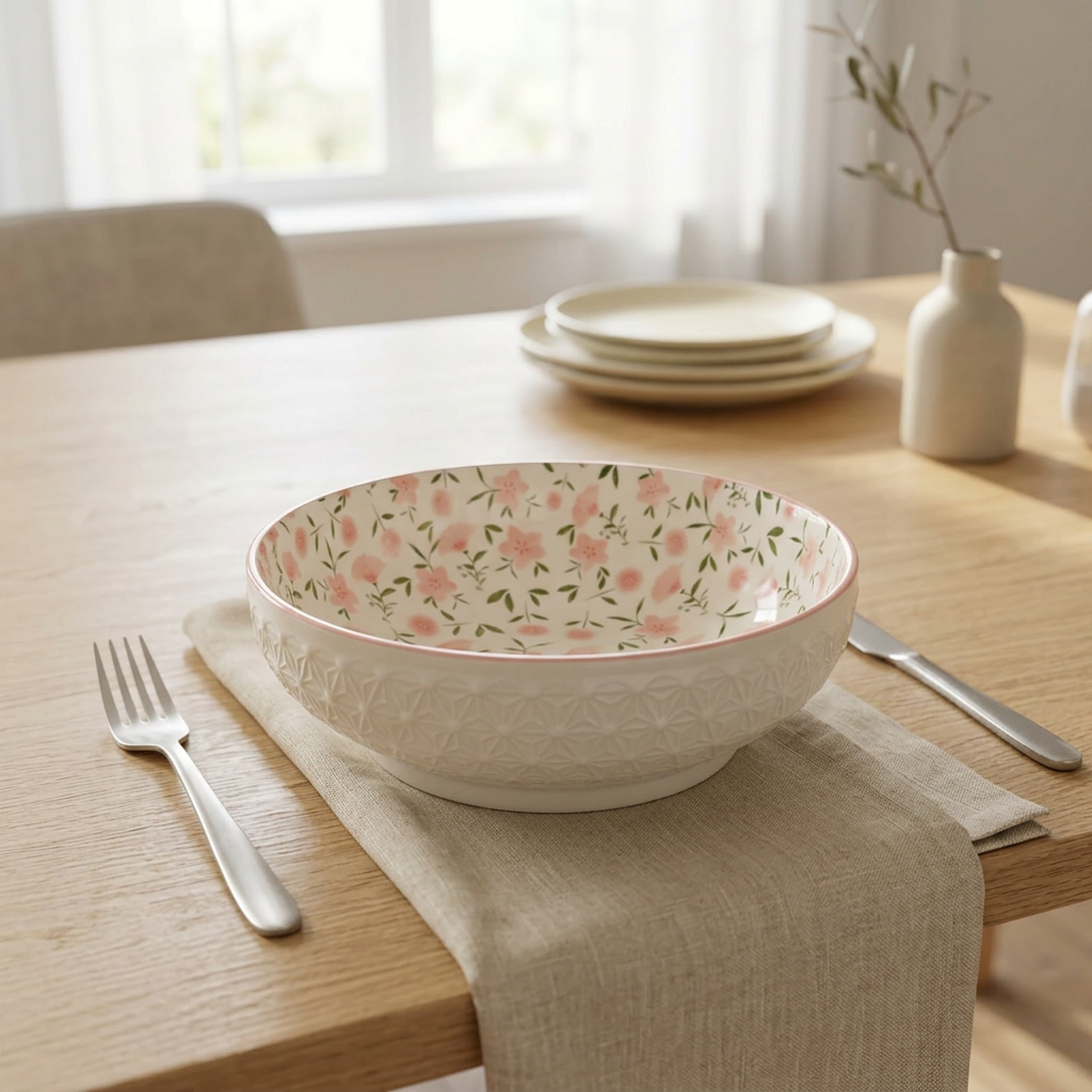Ceramic Round Floral Bowl - 23cm