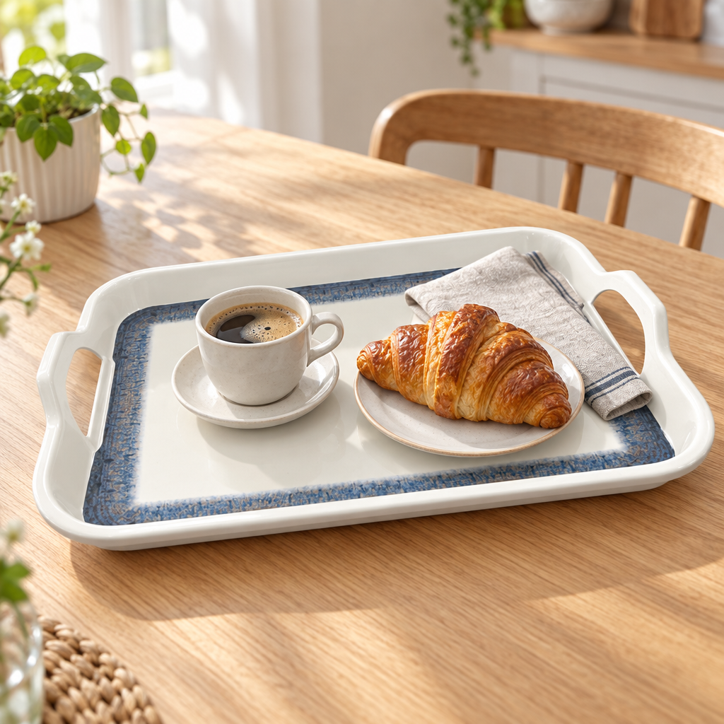Kitchenmark Rectangular Melamine Serving Tray with Handles - 33×23cm