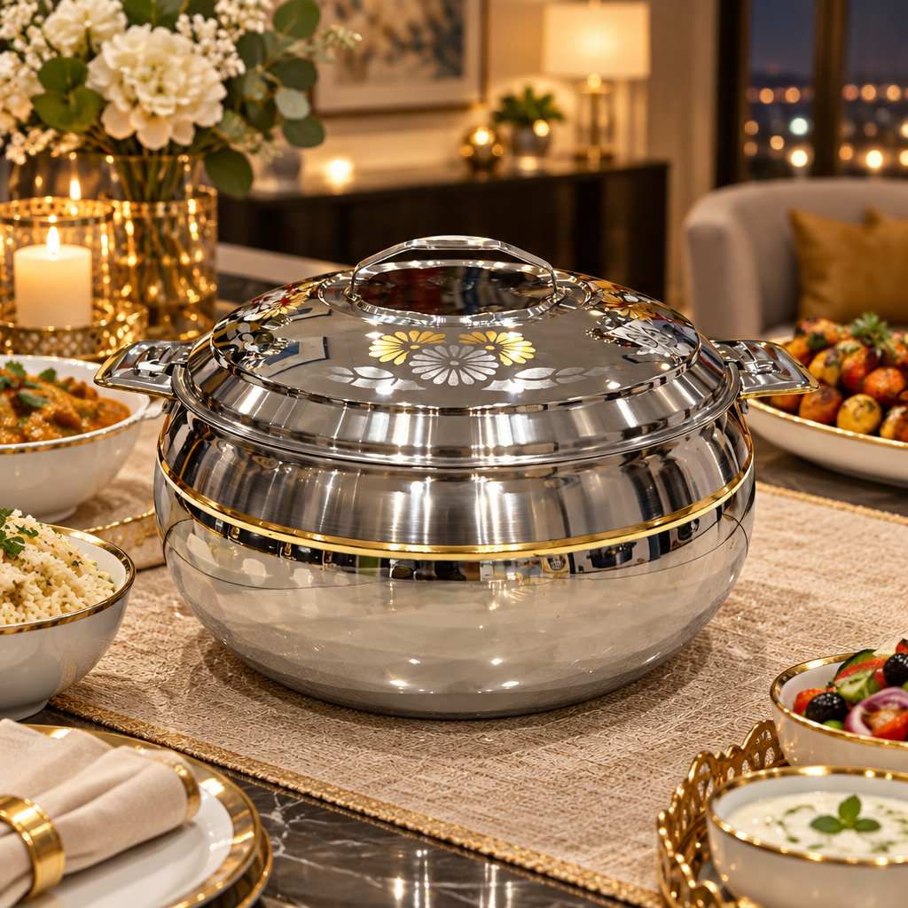 Ahrudh Zahr Stainless Steel Hotpot Silver & Gold - 7500ml