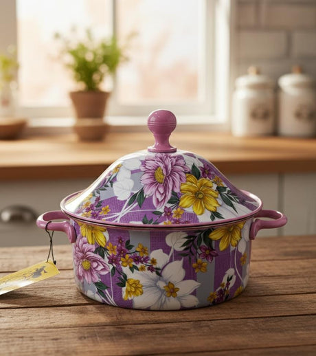 MAYFLOWER Stainless Steel Hot Pot 1500ml – Violet Floral Design, Thermal Food Serving Container