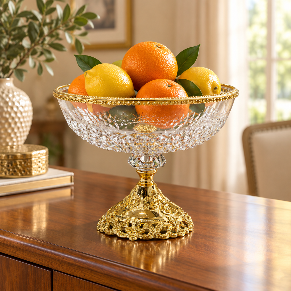 Metal and Clear Glass Footed Fruit Bowl Gold - 20×25cm