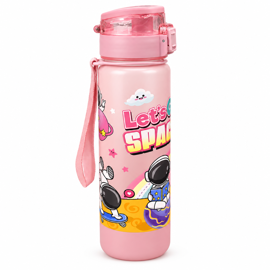 Plastic Water Bottle with Space Print Pink - 1 Litre