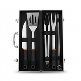Metal BBQ Tools Set with Carrying Box Silver & Black