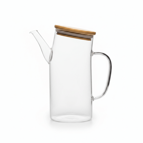 ear Glass Oil Dispenser Pot with Bamboo Lid – 1 Litre - Al Kabayel Discount Centreear Glass Oil Dispenser Pot with Bamboo Lid – 1 LitreOil DispensersAKDCAl Kabayel Discount Centre