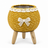 Zeem Rattan Planter Pot with Wooden Legs Yellow - 12×18cm