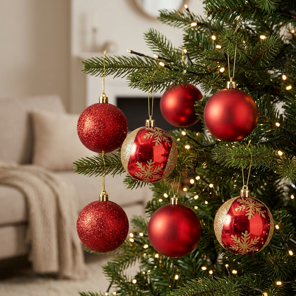 Plastic Christmas Décor Balls 6-Piece Set Red & Gold - 8cm