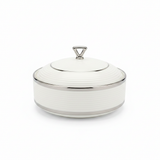 Ceramic Bowl with Lid White and Silver - 8 Inch