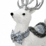 Reindeer Figurine with Silver Glitter Antlers White - 29×12cm