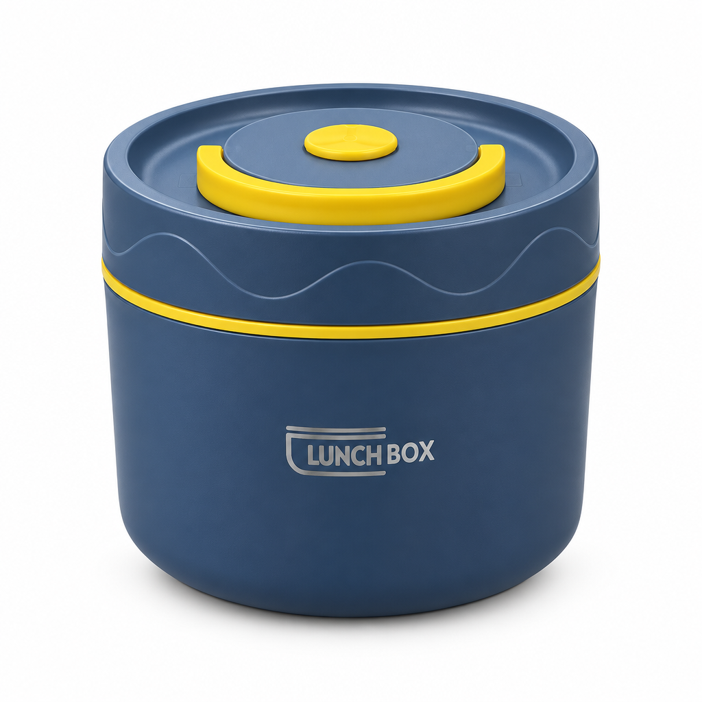 Plastic & Stainless Steel Round Lunch Box Blue – 10×10cm