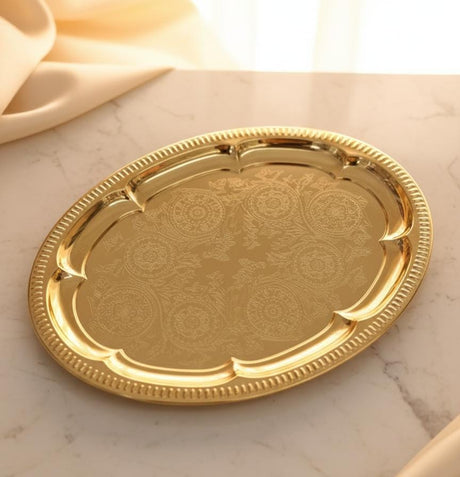 Edelolanz Gold Oval Shape Steel Tray 30×23 cm – Luxury Golden Finish Tray, Sleek Design, Great for Stylish Home Décor - Al Kabayel Discount CentreEdelolanz Gold Oval Shape Steel Tray 30×23 cm – Luxury Golden Finish Tray, Sleek Design, Great for Stylish Home DécorServing TraysEDELOLANZAl Kabayel Discount Centre