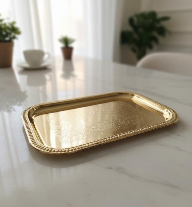 Edelolanz Gold Rectangular Steel Tray 35×24 cm – Elegant Polished Design, Perfect for Serving, Decoration, or Tabletop Display - Al Kabayel Discount CentreEdelolanz Gold Rectangular Steel Tray 35×24 cm – Elegant Polished Design, Perfect for Serving, Decoration, or Tabletop DisplayServing TraysEDELOLANZAl Kabayel Discount Centre