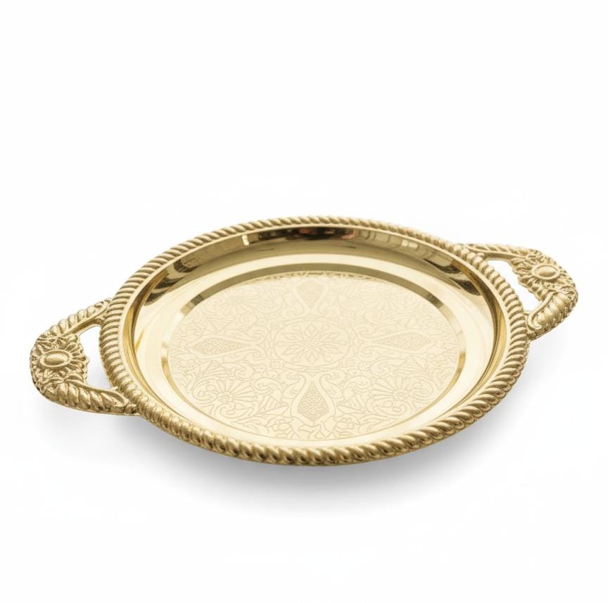 Edelolanz Gold Round Steel Tray 21 cm – Small Decorative Accent Tray, Durable Metal Body, Great for Home Styling - Al Kabayel Discount CentreEdelolanz Gold Round Steel Tray 21 cm – Small Decorative Accent Tray, Durable Metal Body, Great for Home StylingServing TraysEDELOLANZAl Kabayel Discount Centre