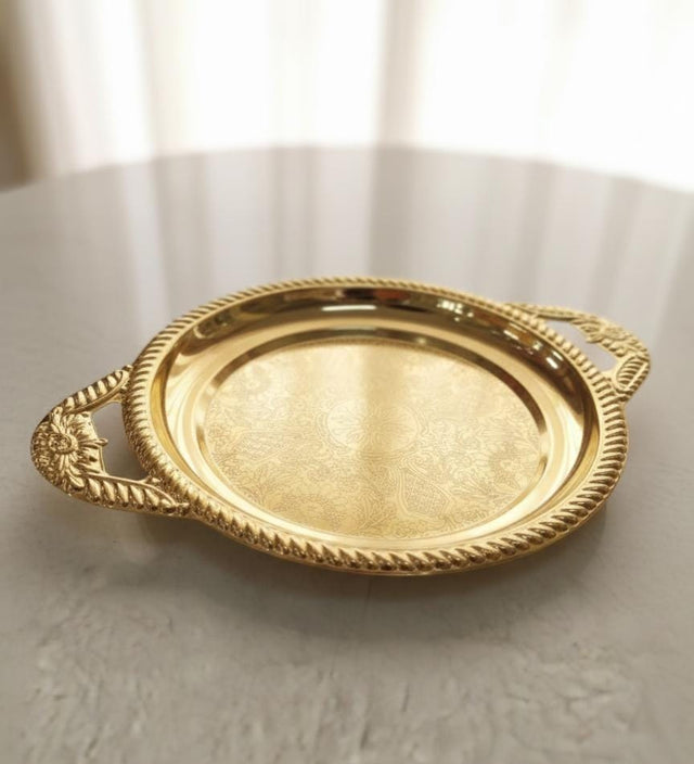 Edelolanz Gold Round Steel Tray 25 cm – Modern Circular Design, Shiny Finish, Ideal for Candles, Snacks, or Table Centerpieces - Al Kabayel Discount CentreEdelolanz Gold Round Steel Tray 25 cm – Modern Circular Design, Shiny Finish, Ideal for Candles, Snacks, or Table CenterpiecesServing TraysEDELOLANZAl Kabayel Discount Centre