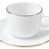 White Cup and Saucer Set with Gold Rim - 180ml