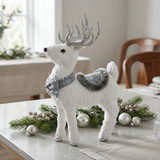 Reindeer Figurine with Silver Glitter Antlers White - 29×12cm