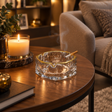 Diamond Glass Ashtray with Golden Rim – 11cm