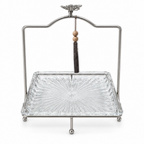 Glass Tray with Silver-Tone Metal Stand - 25×25cm