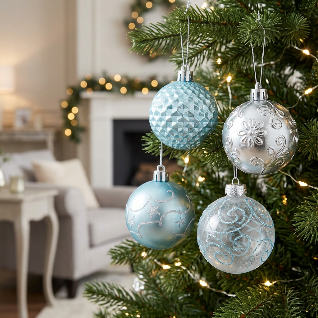 Plastic Christmas Décor Balls Set 24 Pieces Light Blue - 6cm