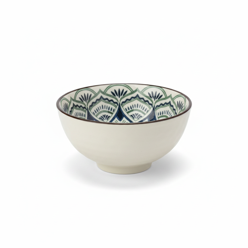 Ceramic Bowl Cream & Navy Blue Patterned - 12cm