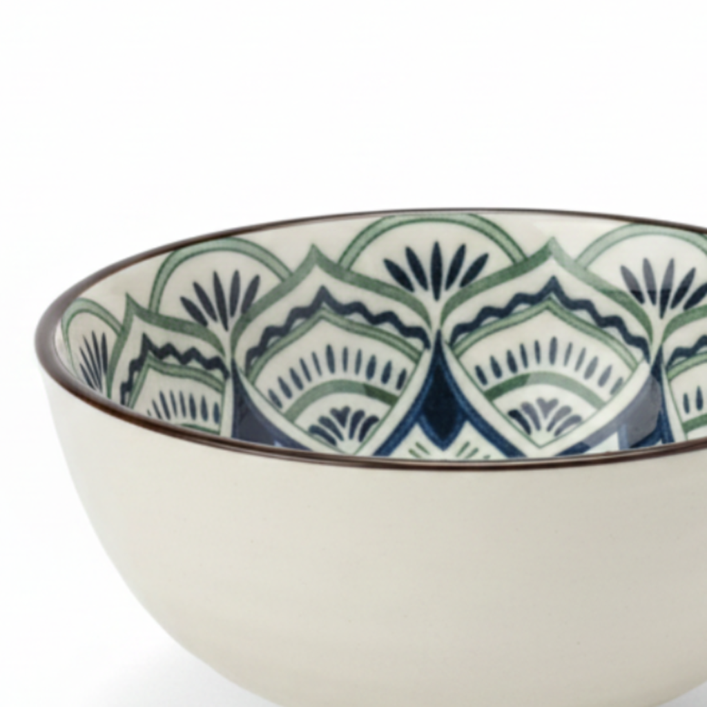 Ceramic Bowl Cream & Navy Blue Patterned - 12cm