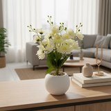 Artificial Flower Plant White with White Plastic Pot - 40cm