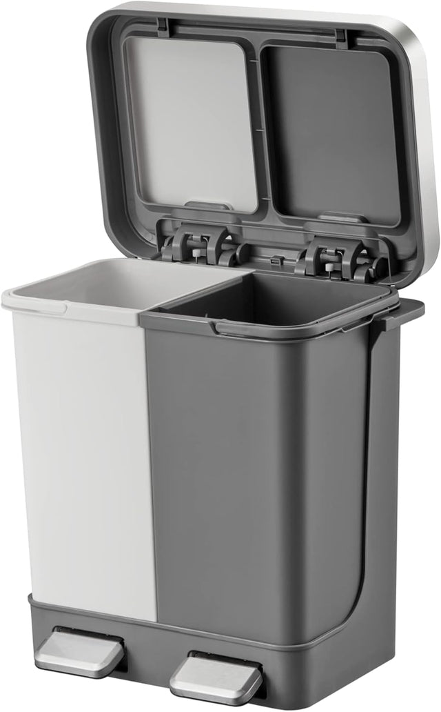 EKO EK6200 - 10L+10L - Pedal Type Recycler Duo Step Bin White/Gray 10L + 10L with Lid Without Inner Box - White&Gray - Al Kabayel Discount CentreEKO EK6200 - 10L+10L - Pedal Type Recycler Duo Step Bin White/Gray 10L + 10L with Lid Without Inner Box - White&GrayOrganizers & AccessoriesEKOAl Kabayel Discount Centre