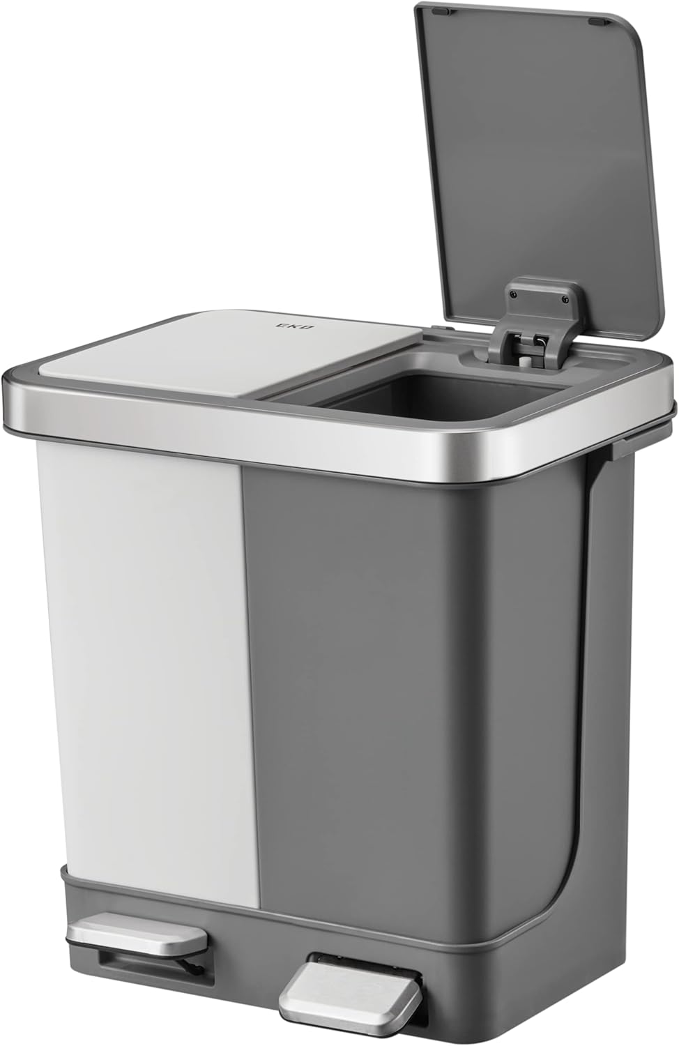 EKO EK6200 - 10L+10L - Pedal Type Recycler Duo Step Bin White/Gray 10L + 10L with Lid Without Inner Box - White&Gray - Al Kabayel Discount CentreEKO EK6200 - 10L+10L - Pedal Type Recycler Duo Step Bin White/Gray 10L + 10L with Lid Without Inner Box - White&GrayOrganizers & AccessoriesEKOAl Kabayel Discount Centre