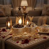 Elegant 2 - Section White Ceramic Candy Bowl with Luxury Gold Metal Holder & Lid – Premium Serving Tray for Chocolates Snacks and Dry Fruits 25×12 cm - Al Kabayel Discount CentreElegant 2 - Section White Ceramic Candy Bowl with Luxury Gold Metal Holder & Lid – Premium Serving Tray for Chocolates Snacks and Dry Fruits 25×12 cmJars & Food SaversAKDCAl Kabayel Discount Centre