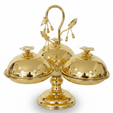 Elegant 3 - Section Gold Candy Serving Bowl with Lid – Footed Design for Nuts, Sweets & Dry Fruits – 17 × 33 cm - Al Kabayel Discount CentreElegant 3 - Section Gold Candy Serving Bowl with Lid – Footed Design for Nuts, Sweets & Dry Fruits – 17 × 33 cmServing TraysAKDCAl Kabayel Discount Centre