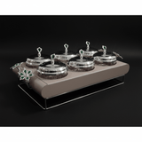 Elegant 6 - Section Glass Candy Bowl with Beige Metal Holder & Silver Lid – Luxury Serving Tray for Nuts Chocolates Dates and Dry Fruits 35×24 cm - Al Kabayel Discount CentreElegant 6 - Section Glass Candy Bowl with Beige Metal Holder & Silver Lid – Luxury Serving Tray for Nuts Chocolates Dates and Dry Fruits 35×24 cmJars & Food SaversAKDCAl Kabayel Discount Centre
