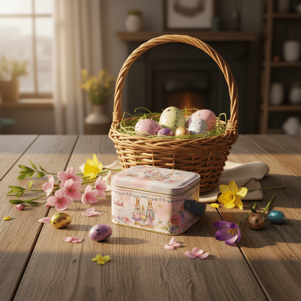 Elegant Easter Metal Candy Tin Box with Handle | 10×8 cm | Happy Easter Bunny Design - Al Kabayel Discount CentreElegant Easter Metal Candy Tin Box with Handle | 10×8 cm | Happy Easter Bunny DesignJars & Food SaversAKDCAl Kabayel Discount Centre