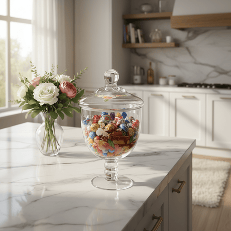 Elegant Floral Glass Candy Jar with Lid – 1600ml - Al Kabayel Discount CentreElegant Floral Glass Candy Jar with Lid – 1600mlJars & Food SaversAKDCAl Kabayel Discount Centre