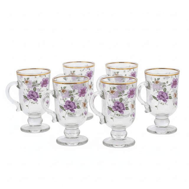 Elegant Floral Glass Mug Set of 6 | 150ml | Gold Rim | Gift Box - Al Kabayel Discount CentreElegant Floral Glass Mug Set of 6 | 150ml | Gold Rim | Gift BoxTumblersAKDCAl Kabayel Discount Centre